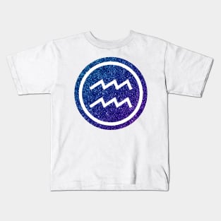 Blue Purple Glitter Zodiac - Aquarius Kids T-Shirt